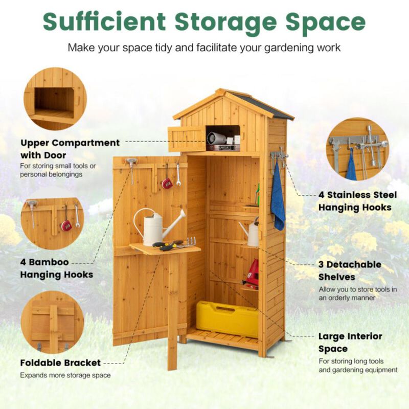 Hivvago 71 Inch Tall Garden Tool Storage Cabinet with Lockable Doors and Foldable Table
