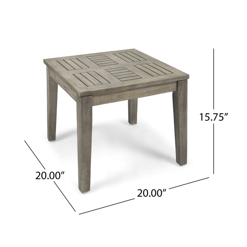 Bops Outdoor Square Side Table, 20 Inch Gray Weather-Resistant Wood - Benzara