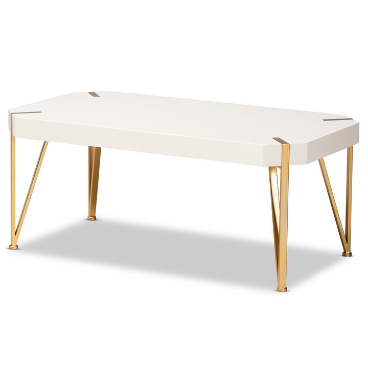 Baxton Studio Kassa Brushed Gold Metal And White Finished Wood Coffee Table