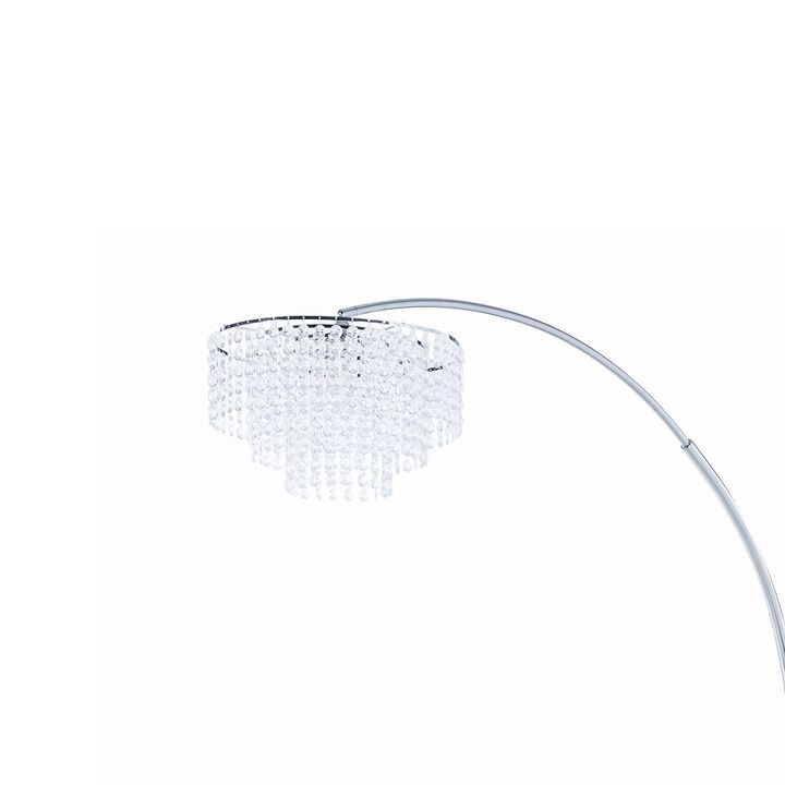 Crystal Accented Tiered Metal Floor Lamp with Marble Base, Silver and White-Benzara