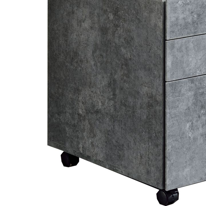 Contemporary Style File Cabinet with 3 Storage Drawers and Casters, Gray-Benzara