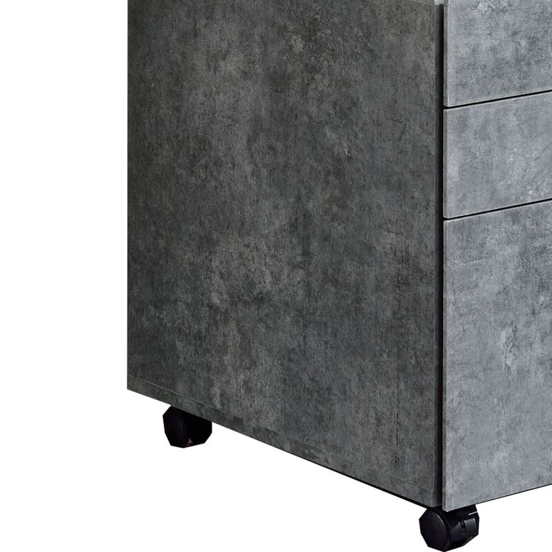 Contemporary Style File Cabinet with 3 Storage Drawers and Casters, Gray-Benzara