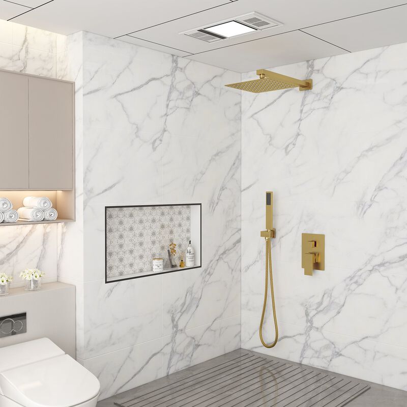 Mondawe 10-in Built-In Shower Faucet System with 2-way Diverter， Square Bathroom Shower Combo Set (Pressure-balanced Valve Included)