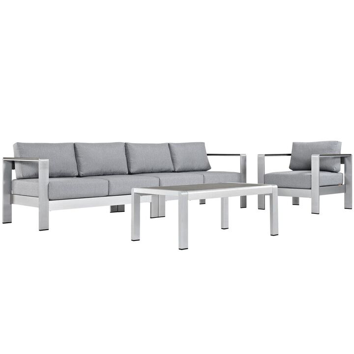 Shore 4 Piece Outdoor Patio Aluminum Sectional Sofa Set - Silver Gray