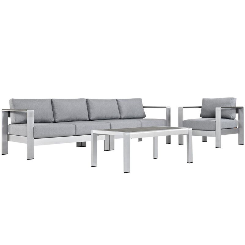 Shore 4 Piece Outdoor Patio Aluminum Sectional Sofa Set - Silver Gray