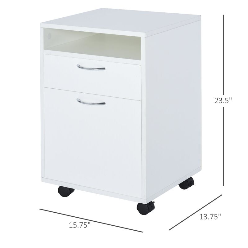 White Portable Storage: File Organizer with Drawer and Castors for Office