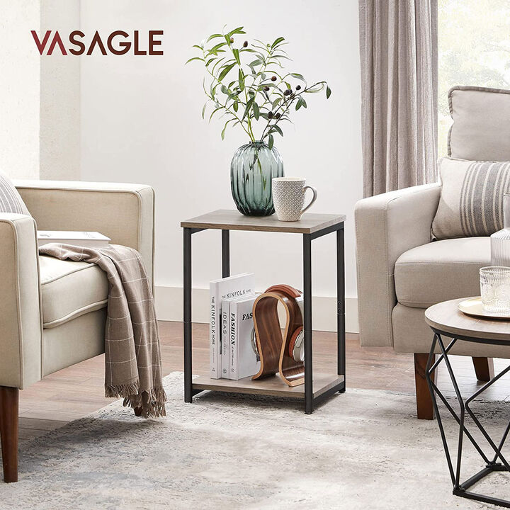 Steel Frame End Tables with Storage Shelf for Living Room and Bedroom- Set of 2