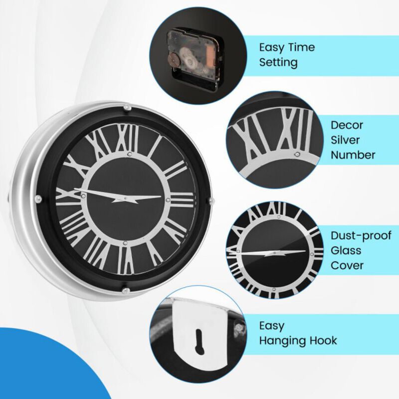 Hivvago 13.5/17.5 Inch Silent Wall Clock with Silver Frame