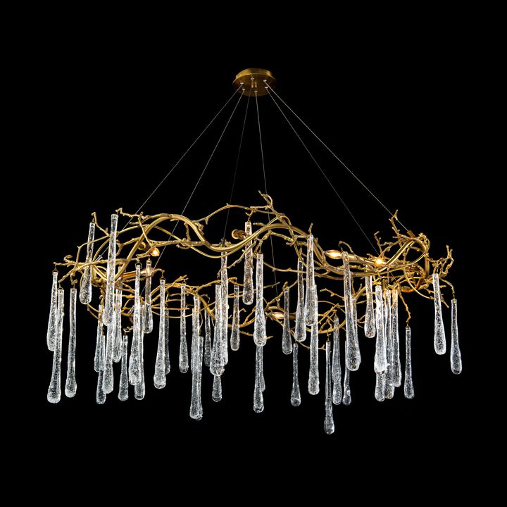 Brass And Glass Teardrop Eight-Light Chandelier
