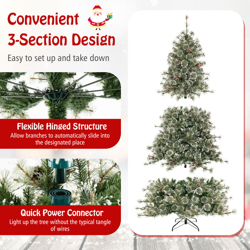Artificial Christmas Tree Pre-Lit Hinged Holiday Tree with 360° Quick Power Connector
