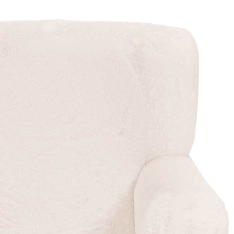 Tye 19 Inch Kids Sofa Chair, White Soft Faux Fur Padded Seat, Round Legs - Benzara