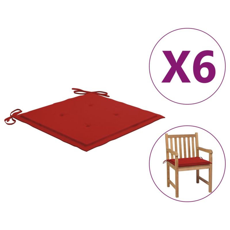 vidaXL Garden Chair Cushions 6 pcs Red 19.7"x19.7"x1.6" Fabric