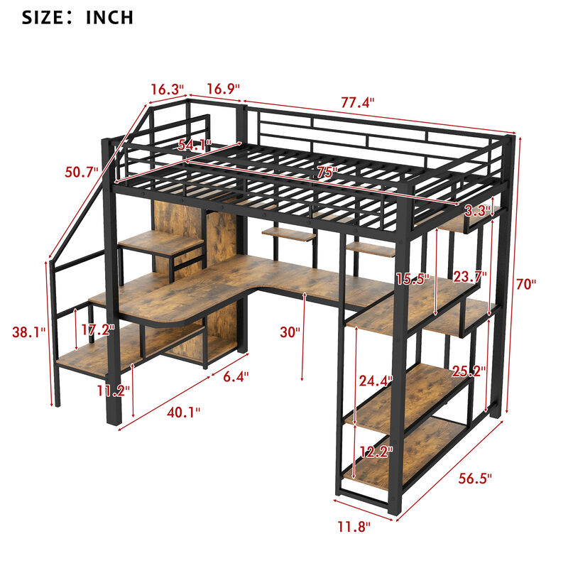 Merax Metal Loft Bed with Storage Staircase