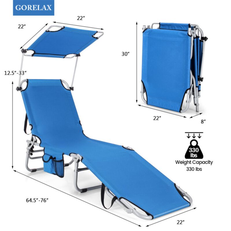 Hivvago Adjustable Outdoor Beach Patio Pool Recliner with Sun Shade