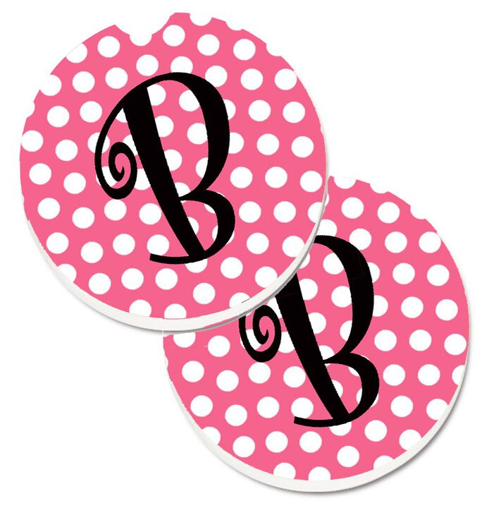 Caroline's Treasures Letter B Monogram - Pink black Polka Dots Set of 2 Cup Holder Car Coasters CJ1001-BCARC, 2.56, Multicolor