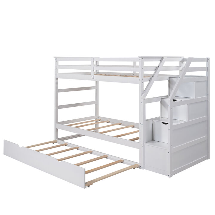 Twin-Over-Twin Bunk Bed With Twin Size Trundle And 3 Storage Stairs