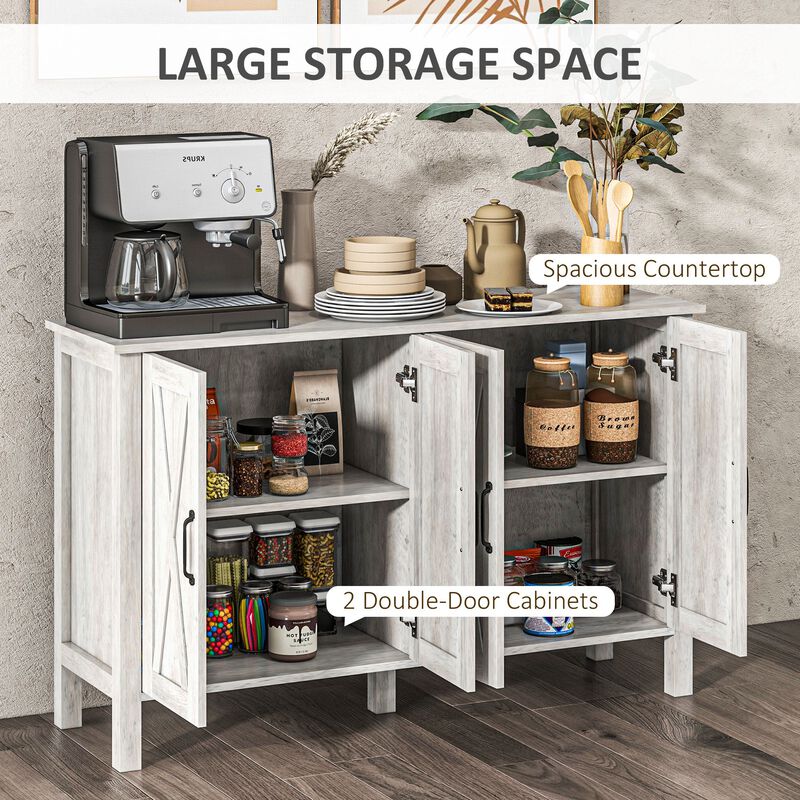 Gray Kitchen Sideboard: 4 Sliding Barn Doors, Adjustable Shelves