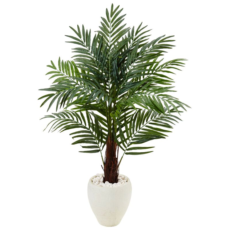 Hivvago 4.5 Feet Areca Palm Tree in White Oval Planter