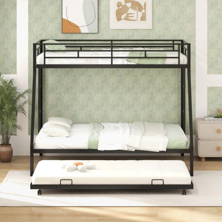 Hivvago Twin Over Full Bunk Bed Frame with Trundle for Guest Room