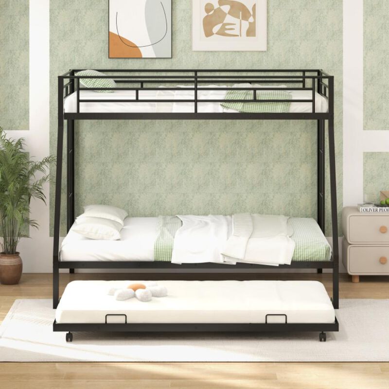 Hivvago Twin Over Full Bunk Bed Frame with Trundle for Guest Room