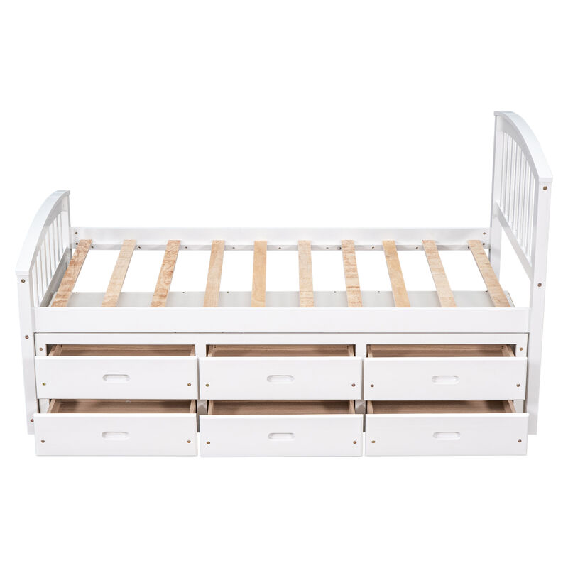 Merax Solid Wood Platform Storage Bed with 6 Drawers