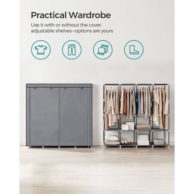 Portable Closet with Cover 4 Hanging Rods and Shelves