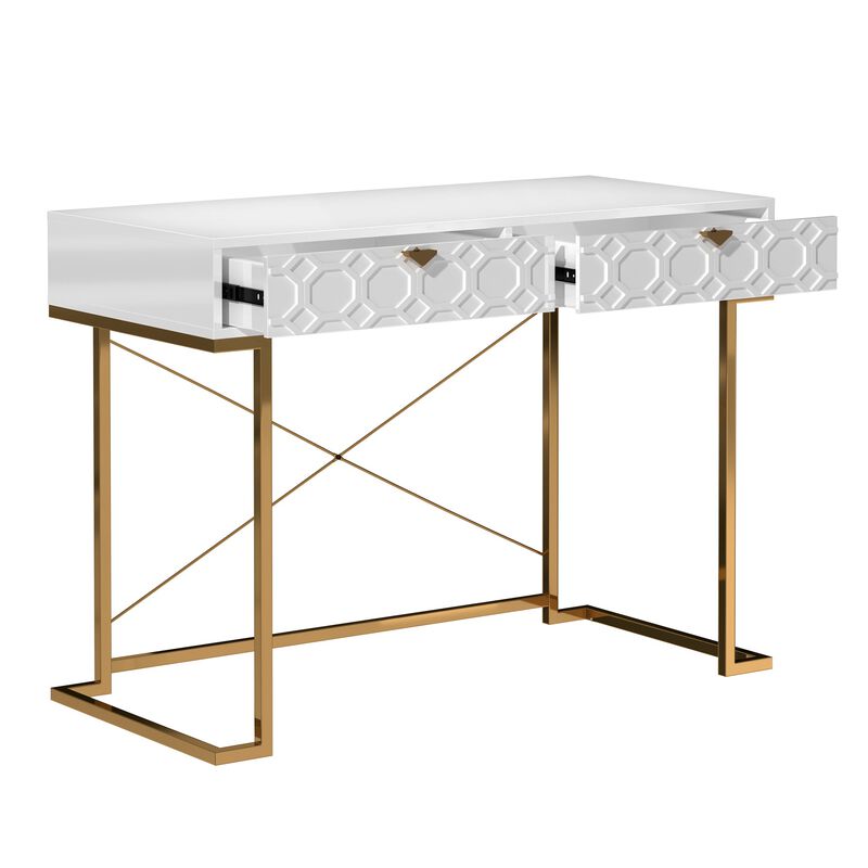 42 in. Rectangular Blue Solid Wood Writing Desk with Metal Stand