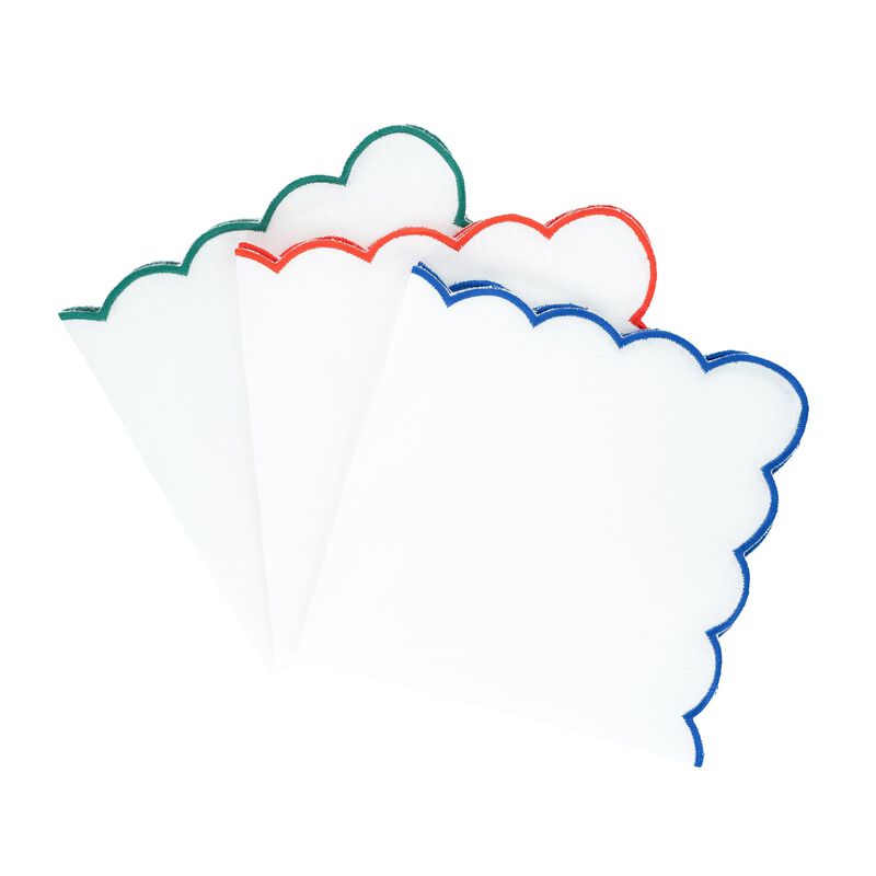 Green Scalloped Linen Napkins, Set of 4