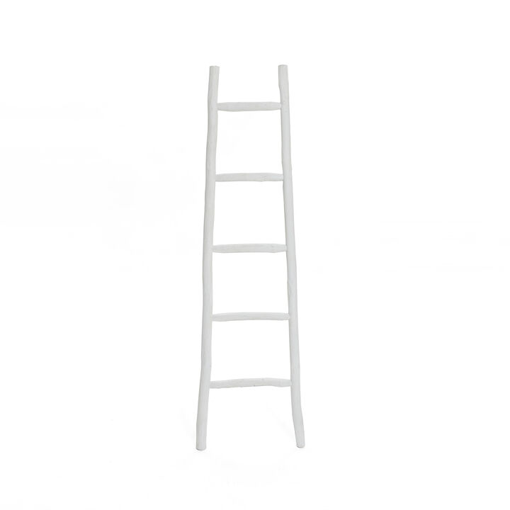 LuxenHome White Solid Wood 5-Rung Blanket Ladder