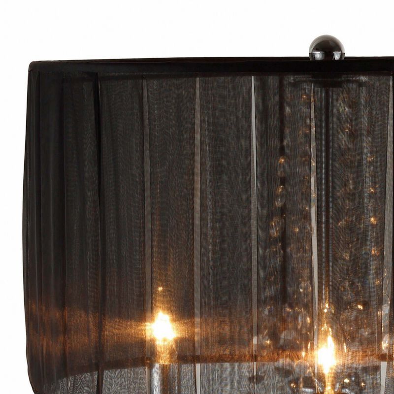 Metal Chandelier Table Lamp with Crystal Accent, Set of 2,Black and Chrome-Benzara