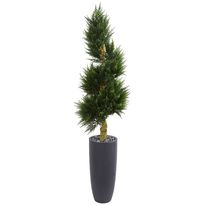 Nearly Natural 6-ft Cypress Spiral Tree in Planter UV Res(Indoor/Outdoor)