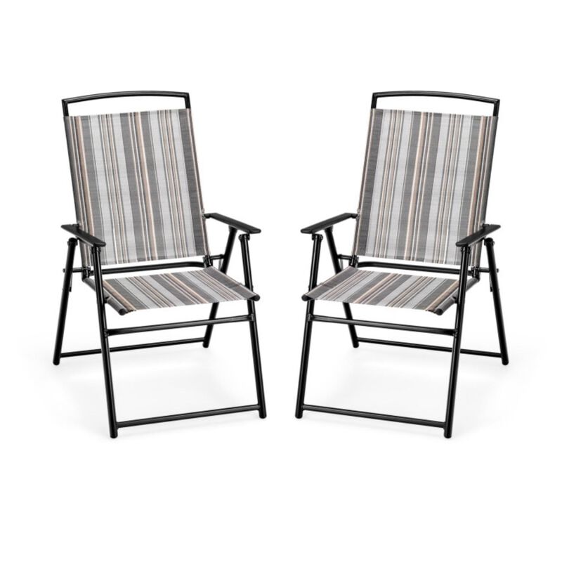 Hivvago Set of 2 Patio Folding Sling Chairs Space-saving Dining Chair-Gray