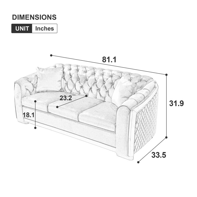 Tufted Velvet Sofa Set, Black with Gold Stainless