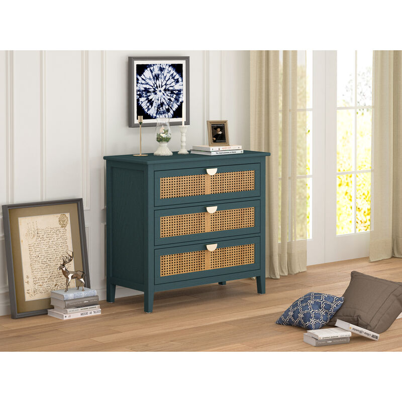 3 Drawer Cabinet, Natural Rattan, American Furniture, Suitable For Bedroom, Living Room, Study