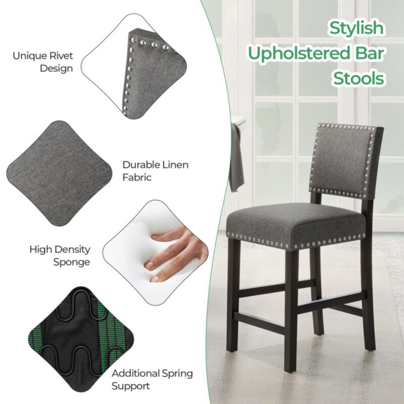 Hivvago 38.5/43.5 Inch Set of 2 Counter Height Chairs with Solid Rubber Wood Frame