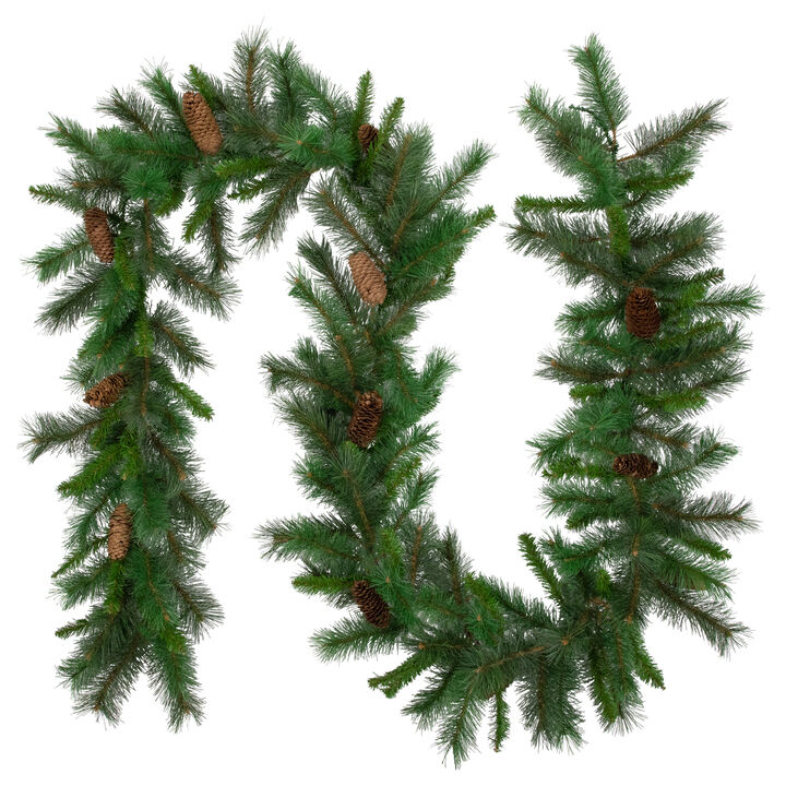 9' x 12" Green Pine and Pine Cones Artificial Christmas Garland  Unlit