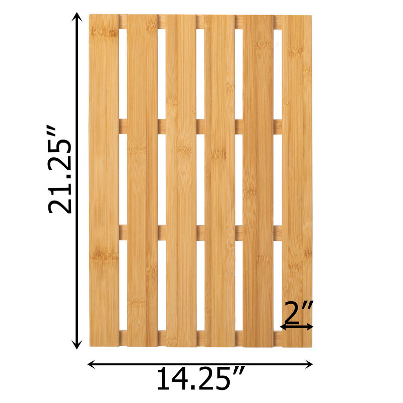 Basicwise 21.25-inch Luxury Non-Slip Waterproof Durable Bamboo Bath Mat - Multi-Purpose Home Essentials for Indoor and Outdoor Use - Perfect for Showers, Bathtubs, Spas, Saunas, Bathrooms, and Pools