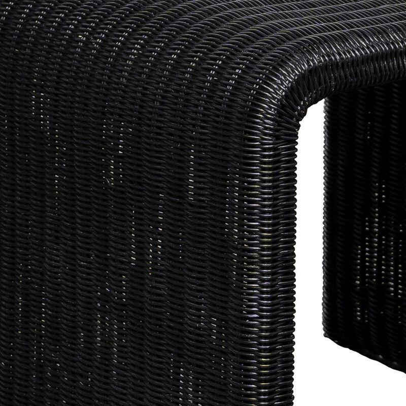 Gigi 22 Inch Side End Table, Black Woven Rattan, Square Waterfall Edges - Benzara