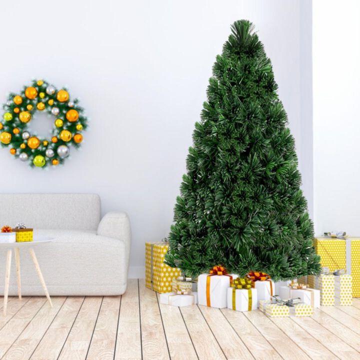 Hivvago 3' / 4' / 5' / 6' Feet Artificial Pre-Lit Fiber Optic PVC Christmas Tree
