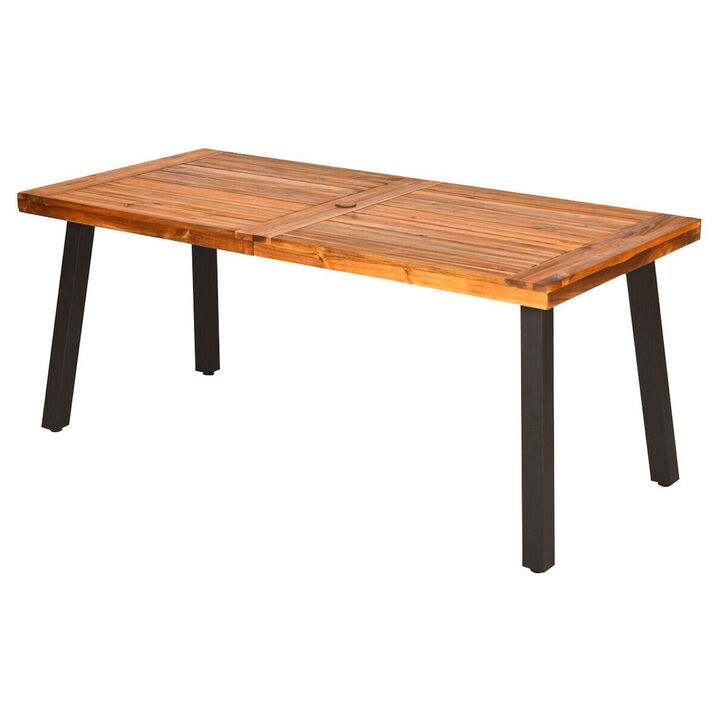 Acacia Wood Outdoor Dining Table Patio with Umbrella Hole