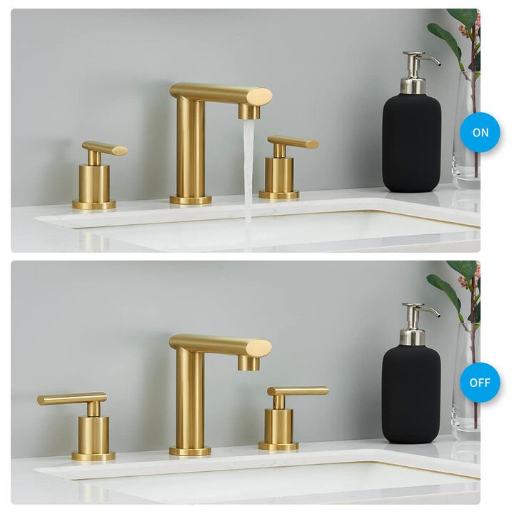 Low-Arch Brushed Bathroom Faucet, 3-Hole Widespread Vanity Sink Faucet