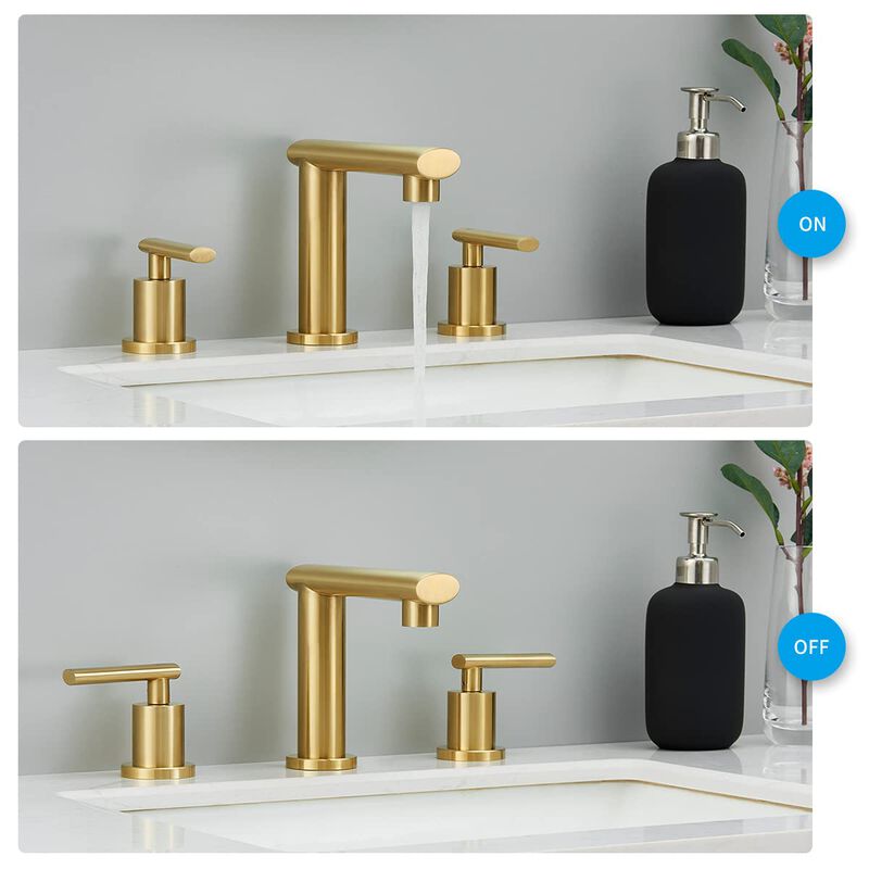 Low-Arch Brushed Bathroom Faucet, 3-Hole Widespread Vanity Sink Faucet