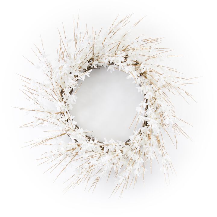 White Blossom Twig Spring Floral Wreath  25-Inch