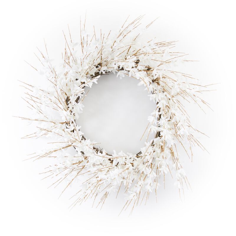 White Blossom Twig Spring Floral Wreath  25-Inch
