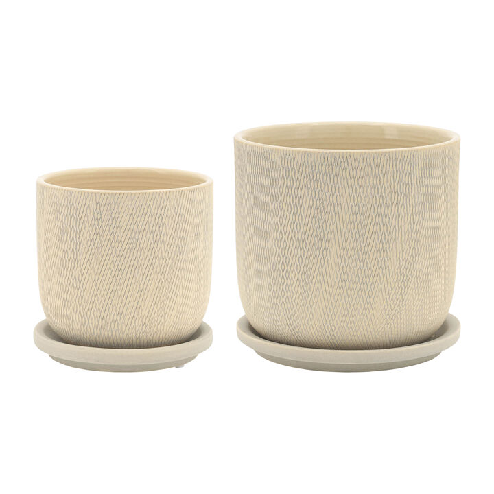 Mesh Planter with Saucer, Sage