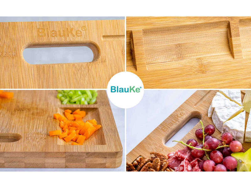 Extra Large Bamboo Cutting Board - 17x 12.5 inch Wood Cutting Board for Meat, Cheese, Veggies - Wood Serving Tray with Juice Groove and 3 Compartments
