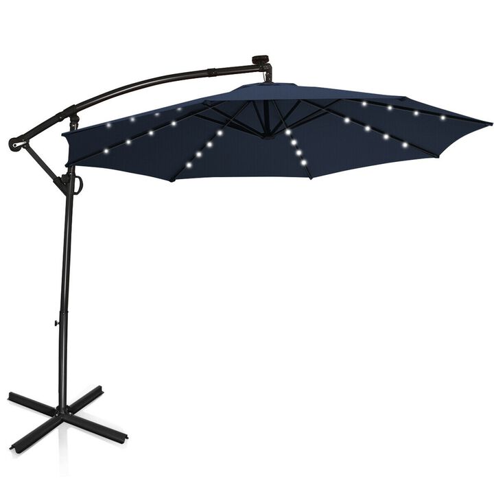 10 ft 360° Rotation Solar Powered LED Patio Offset Umbrella without Weight Base