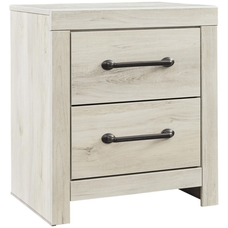 Transitional Wooden Two Drawer Setup Nightstand with Bar Handles, White-Benzara