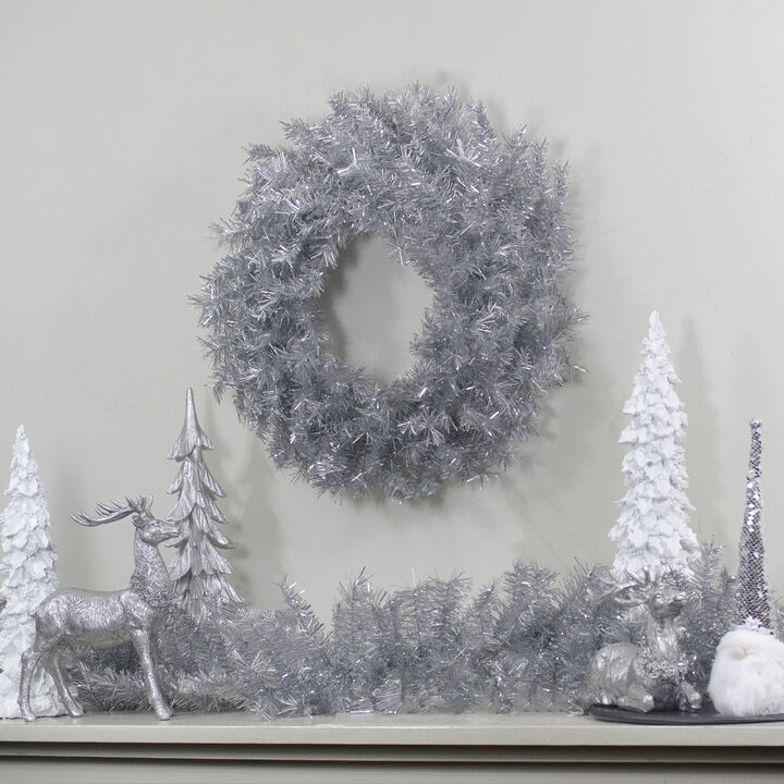 36" Silver Tinsel Artificial Christmas Wreath  Unlit