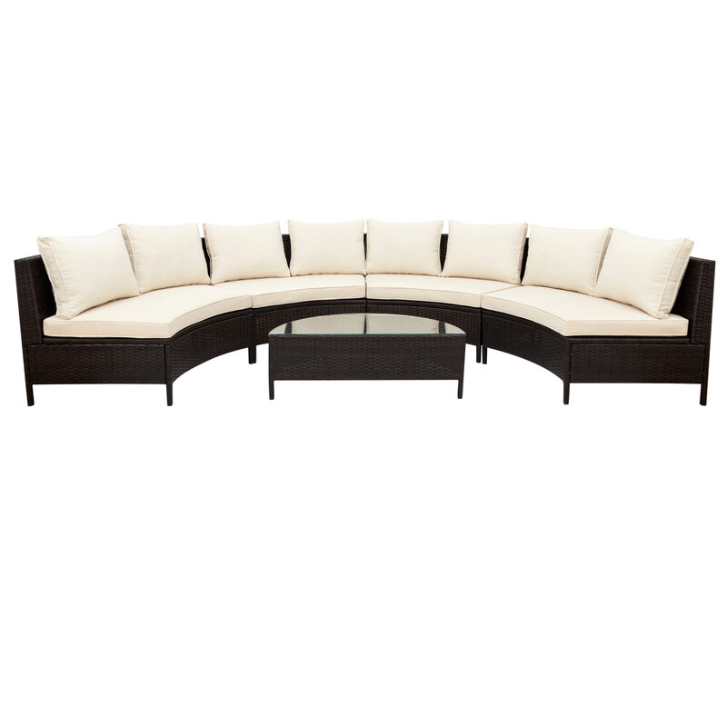 5 Pieces All-Weather PE Rattan Wicker Sofa Set Outdoor Patio Sectional Furniture Set